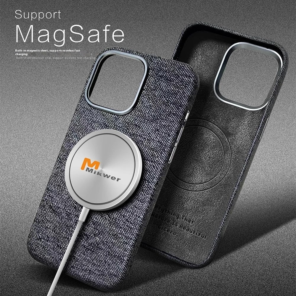 Cloth Pattern Magnetic Metal Lens All-inclusive Apply Mechanically Phone Case