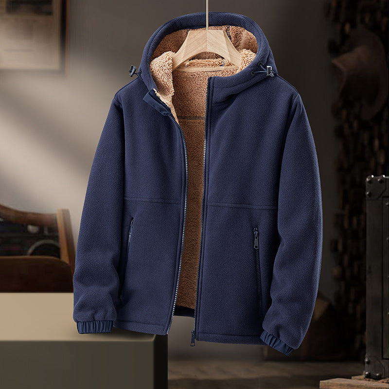 Men's Fleece Jacket Casual Hooded Lambswool Fleece Padded Coat