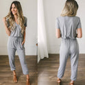 Women's Elastic Waist Drawstring Pocket Straight Leg Jumpsuit