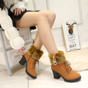 Plush Martin Boots With Lace Up High Heels