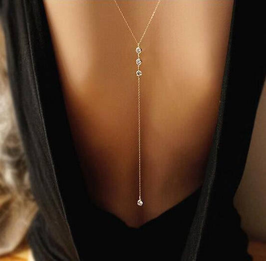 Minimal Diamond Embellished Back Chain Necklace