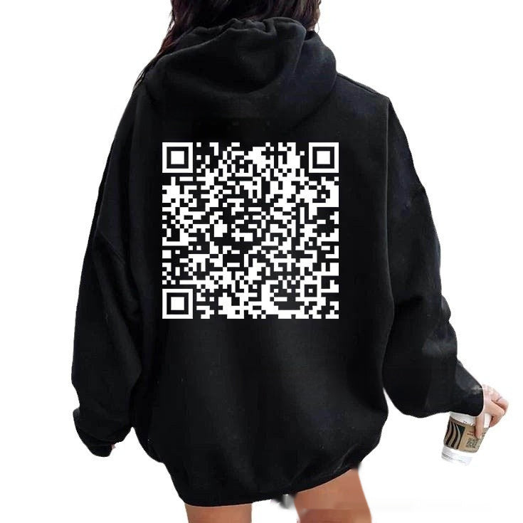 F K You QR Code Hoodie Cross-border European Code Plus Size Men's And Women's Same Fleece-lined QR Code Hoodie