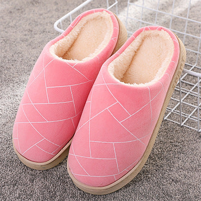 Winter House Shoes Geometry Pattern Print Slippers With Warm Plush