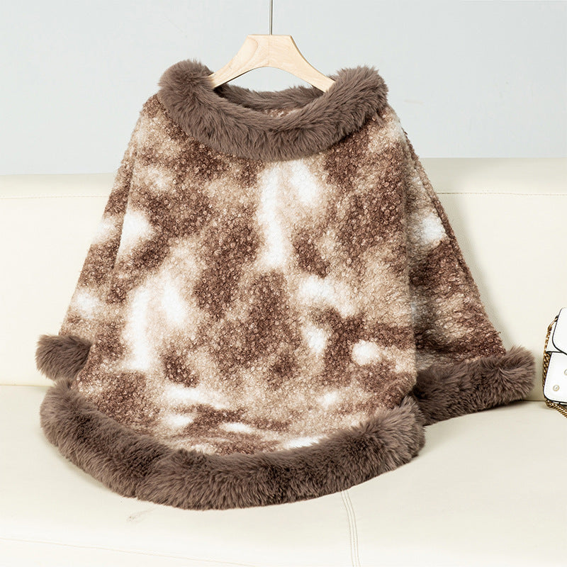 Pullover Contrast Color Leopard Print Knitted Cloak