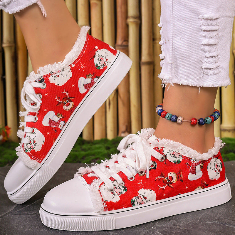 Santa Claus Red Printed Pattern Casual Canvas Shoes