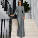 Solid Color Slim Fit Round Neck Long Sleeves Dress