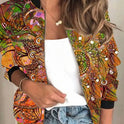 New Loose Stand Collar Cardigan Print Coat Women's Clothing