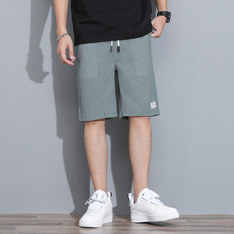 Men's Shorts Summer Thin Loose Bark Wrinkles Casual Ice Silk Linen Five-Point Pants