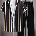 Casual Fashion Striped Short Sleeve Shirt Trousers Suit