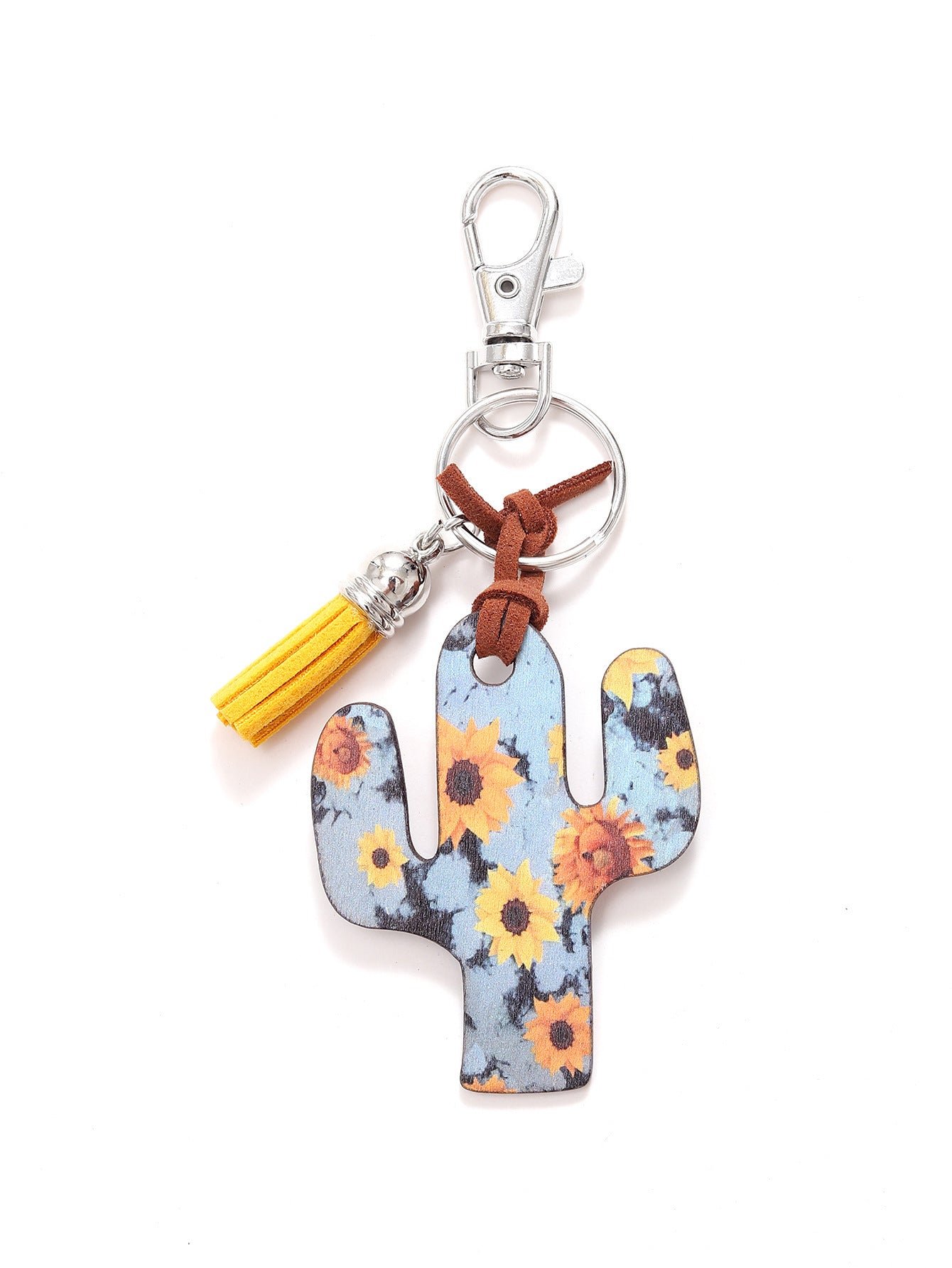 Wooden Cactus Keychain Leopard Flower