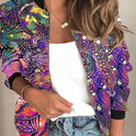 New Loose Stand Collar Cardigan Print Coat Women's Clothing