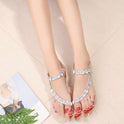 Fashion Rhinestone Flip-flop Sandals Wedge Sandals Female Back Strap Metallic Color