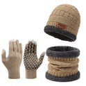 Men's Winter Scarf Gloves Three-piece Set Fleece-lined Warm Knitted Hat