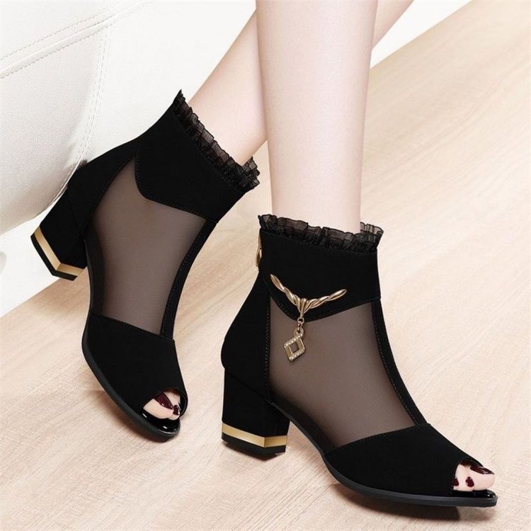 Hollow High Heels Chunky Heel All-matching