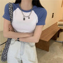 Women's Slim Fit And Slim Stitching Contrast Color Top