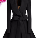 Cinched Waist Slim-fit Women's Woolen Coat