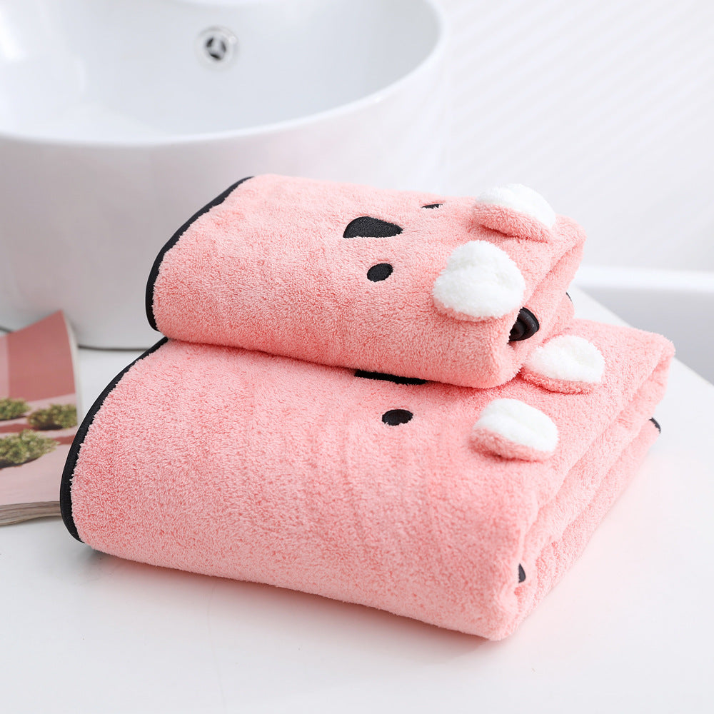 Coral Velvet Bath Towel Two-piece Towel Rabbit Ears Koala Bear Gift Box