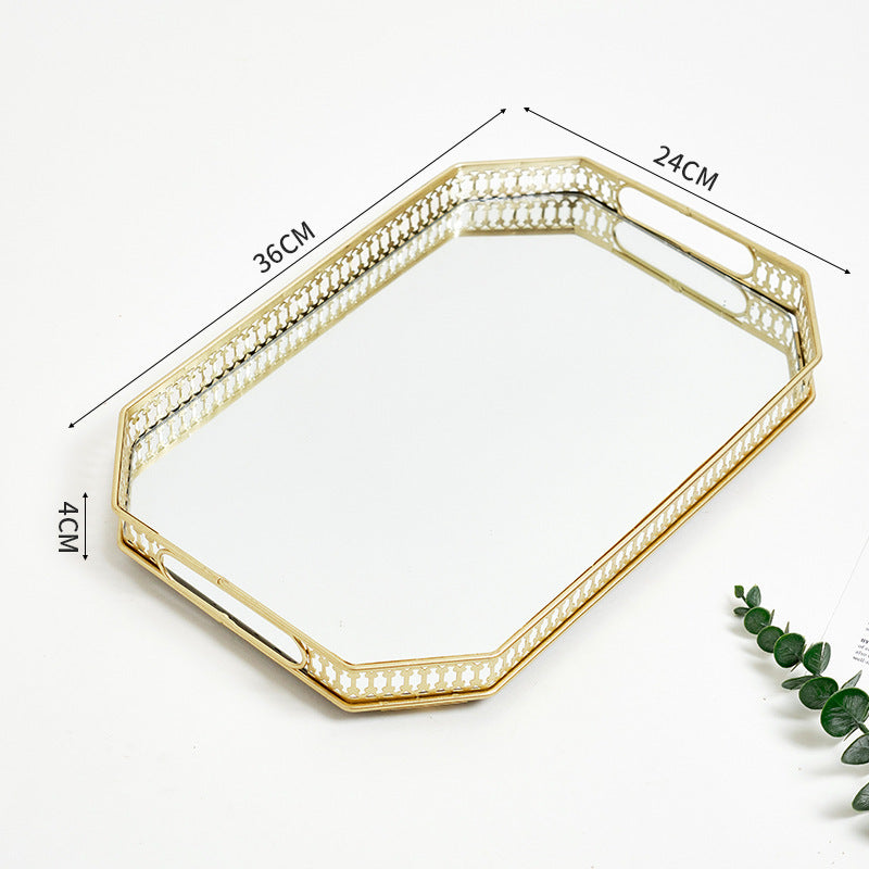 Mirror Glass Gold Storage Tray Household