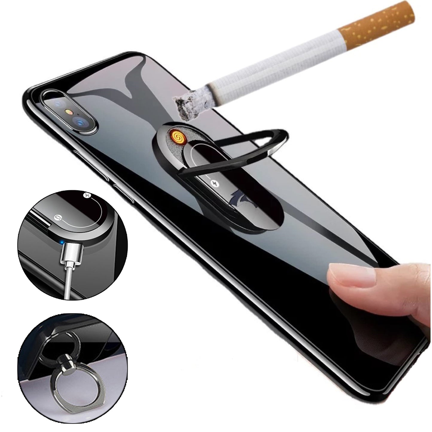 2 In 1 Portable Creative USB Plasma Lighter Mobile Phone Holder Multi-function Cigarette Lighter