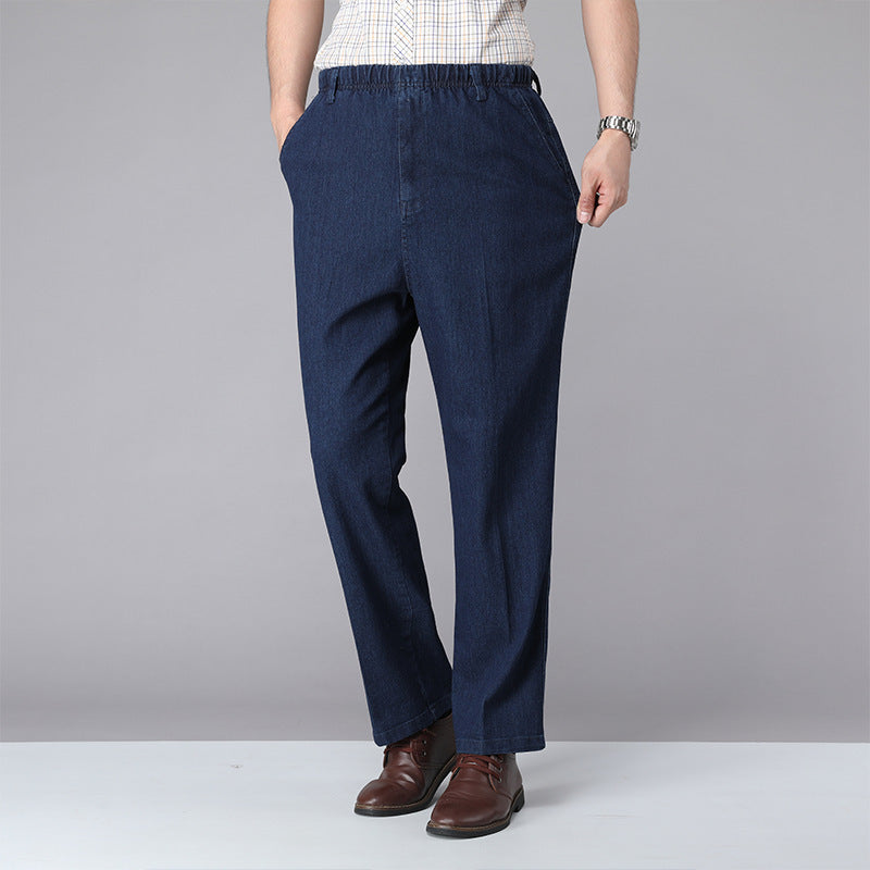 Men's High Waist Elastic Waist Loose Elastic Casual Trousers