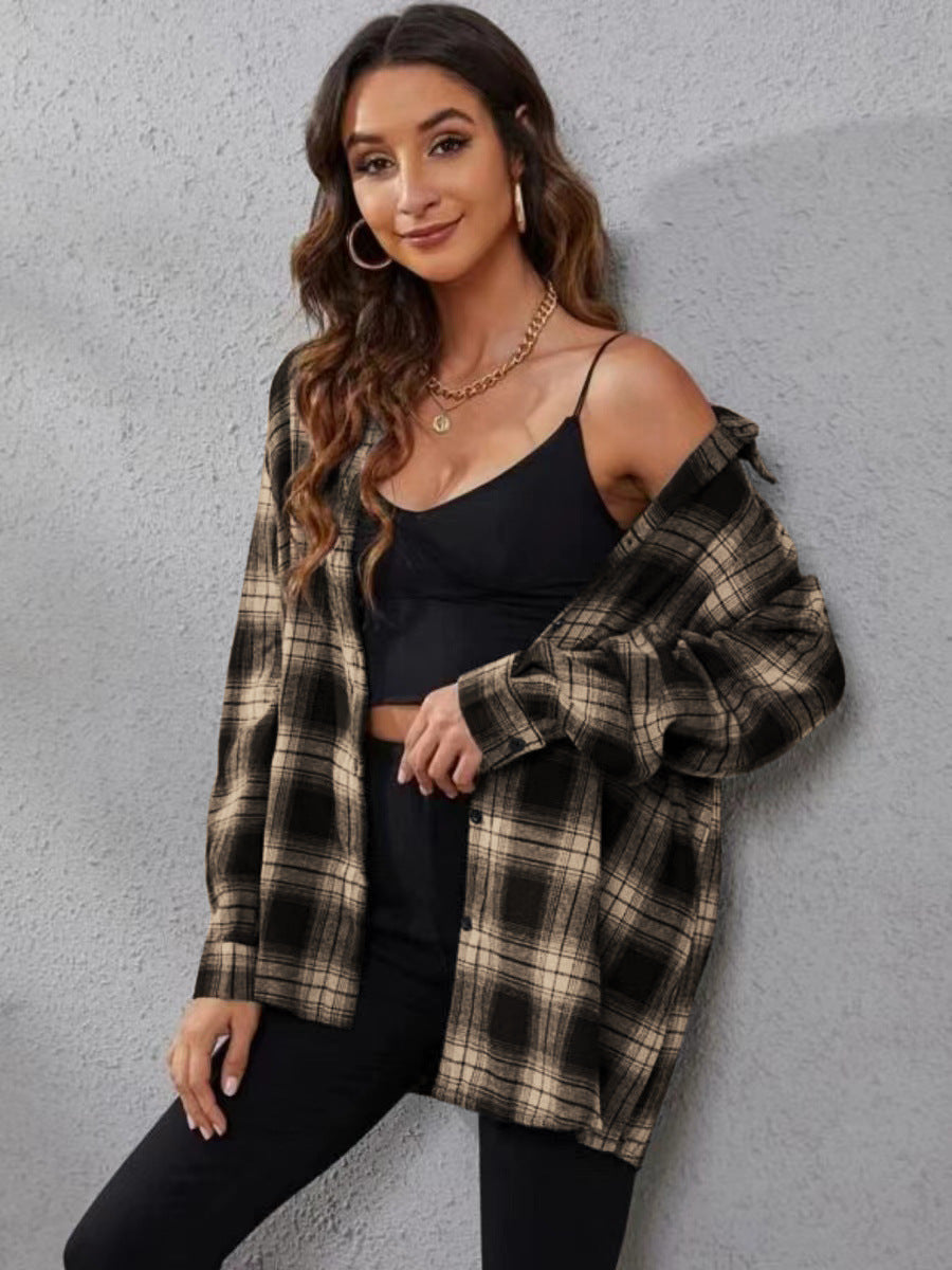 Women's Fashion Plaid Cardigan Loose Shirt