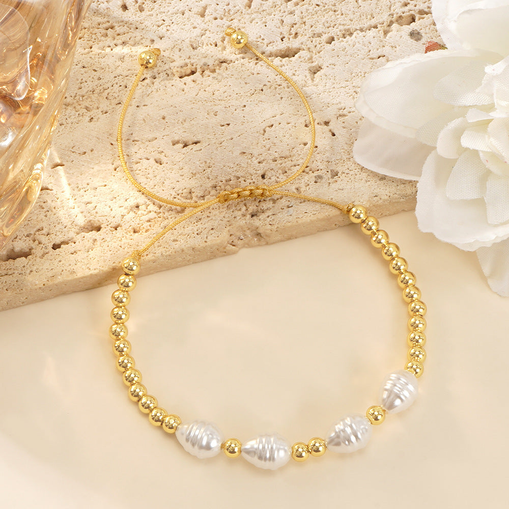 White Thread Diamond Pearl Bracelet