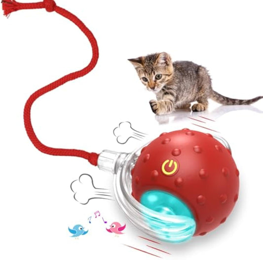 Cat Toys Interactive With Motion Activated And Chirping Rolling Super Fast On Carpet Happy Party Game With Kittens - Red