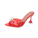 Plus Size Women's High Heels Big Bow Rhinestone Buckle Wedding Shoes Crystal Red High Heel Sandals