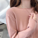 Women's Fashion V-neck Knit Thin Long-sleeved Top T-shirt