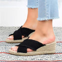 Denim Fashion Hemp Braided Lightweight High Heel Slippers