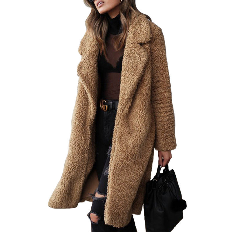 Long sleeve lapel lamb wool coat