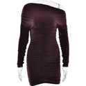 Women's Long Sleeve Pleated Slim Fit Dress