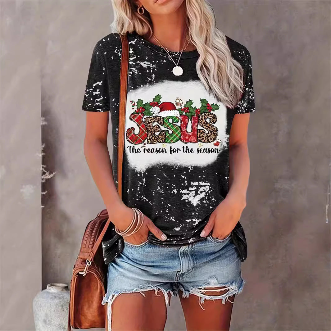 Christmas Fashion Print Round Neck T-shirt