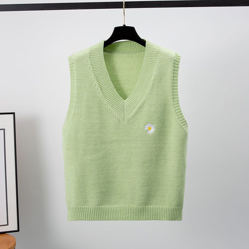 Loose V-neck Short Sleeveless Waistcoat Sweater Outer Wear Knitted Vest