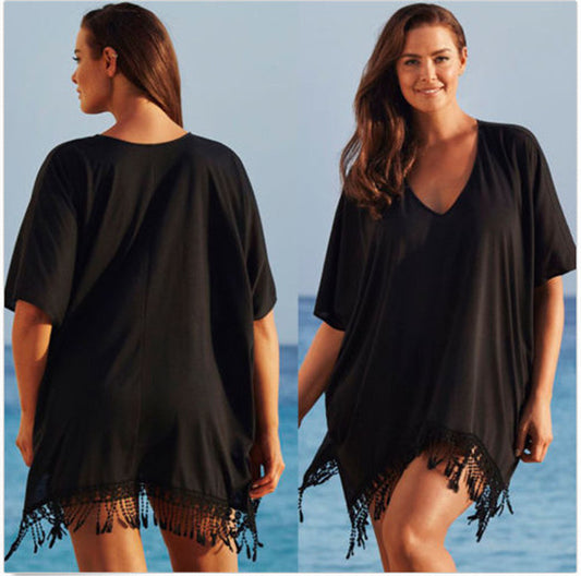 Plus Size Women's Loose-fitting Tassel Lace Dress