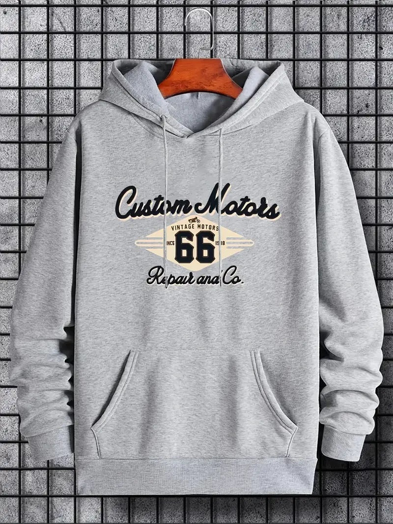 Letter Number 66 Printed Casual Hooded Pullover Sweater