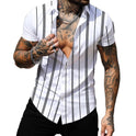 Digital Printing Striped Hawaiian Lapel Thin Short Sleeve