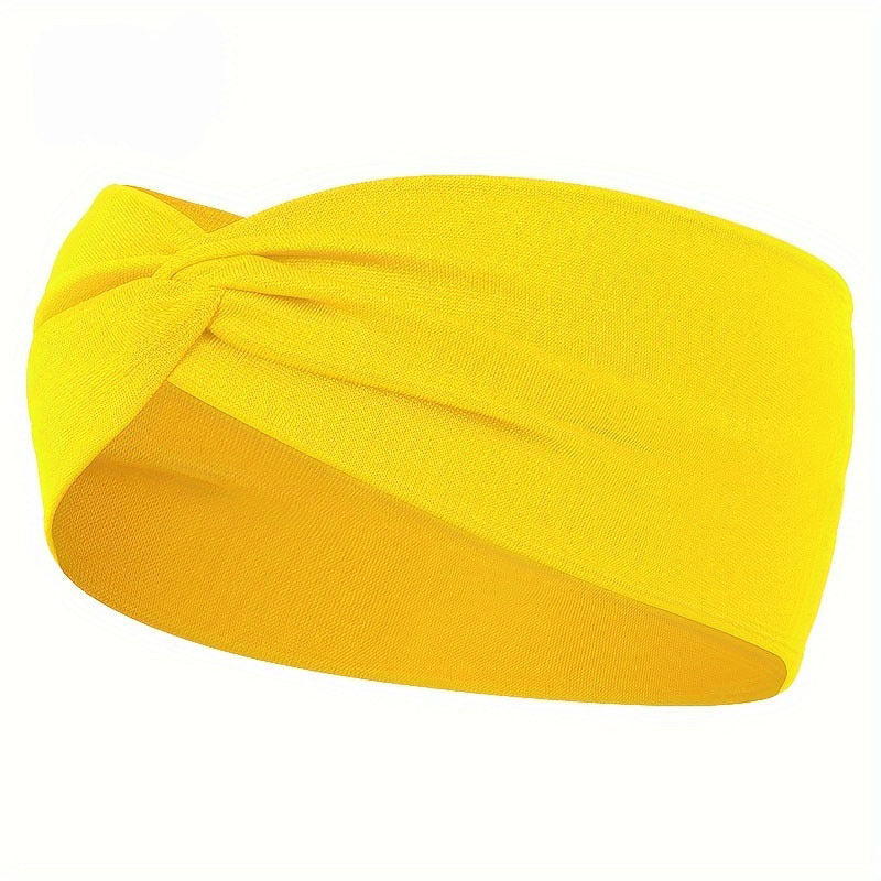 Pure Color And Knotted Hair Band Elastic Wide Hair Band Non-slip Headband, Suitable For Gym Sports Yoga