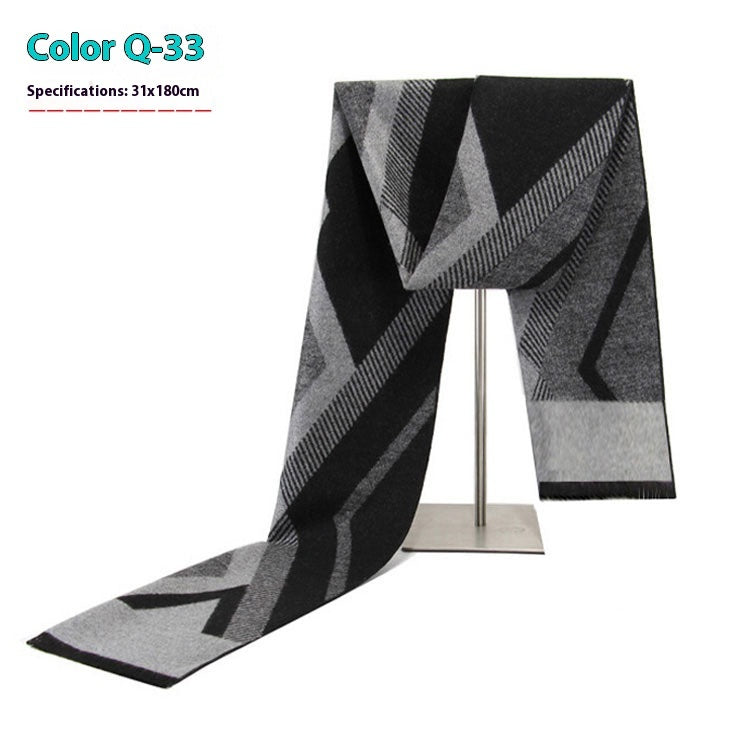 New Men's Winter Warm Cashmere-like Striped Business Scarf For Young People