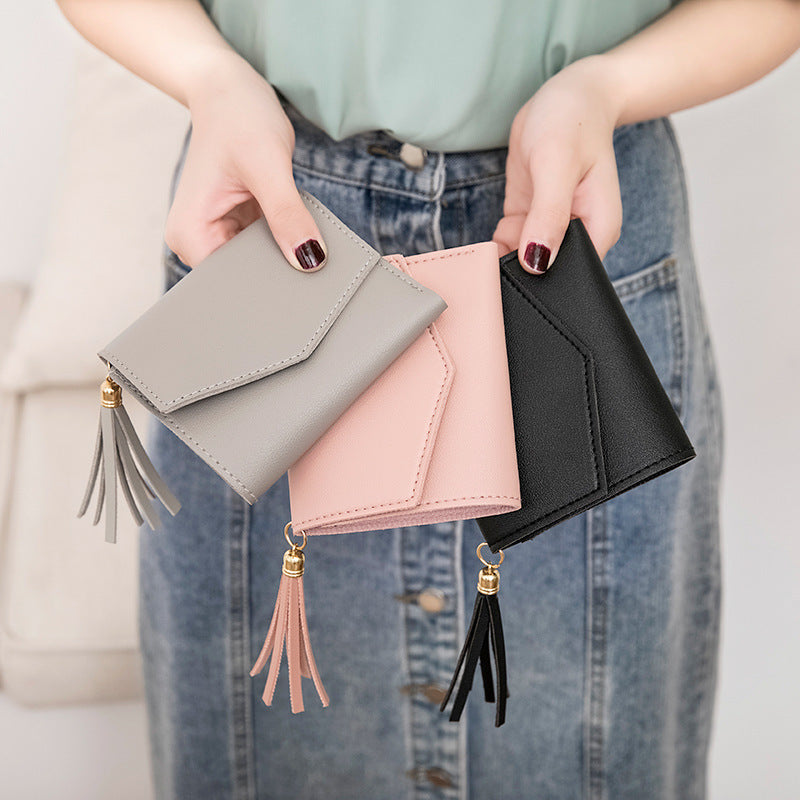 Short Women's Korean-style Tassel Small Wallet Simple Square Women's Coin Purse