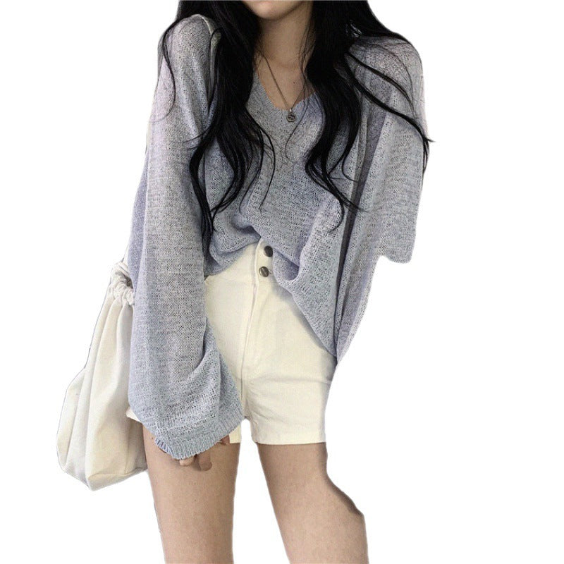 Knitted Design Loose And Lazy Style Long-sleeved Sweater For Women