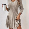 Brushed Sunken Stripe Long Sleeve Dress Top