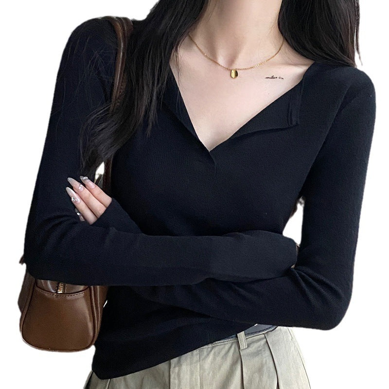 Solid Color Peter Pan Collar Knitwear Comfortable Soft Bottoming Shirt