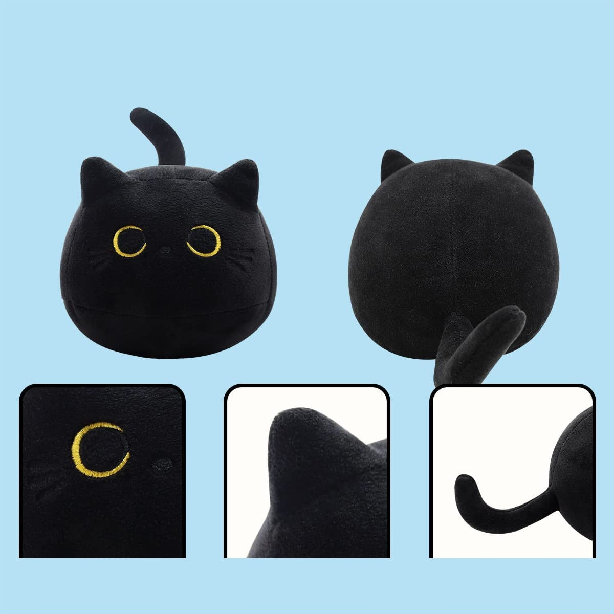 Fluffy Black Cat Plush Toys Stuffed Animal Cats Soft Pillow Nap Cushion Home Decoration Creative Birthday Gift For Kids