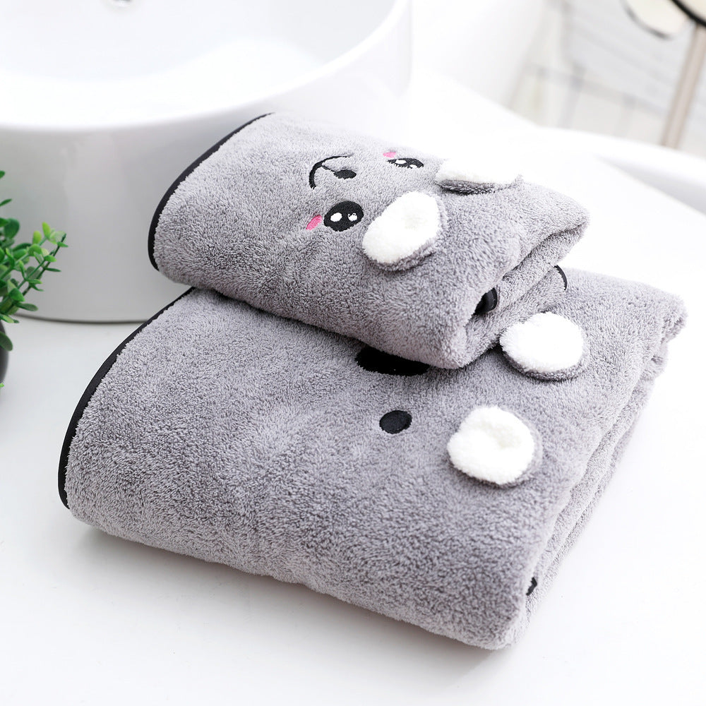 Coral Velvet Bath Towel Two-piece Towel Rabbit Ears Koala Bear Gift Box