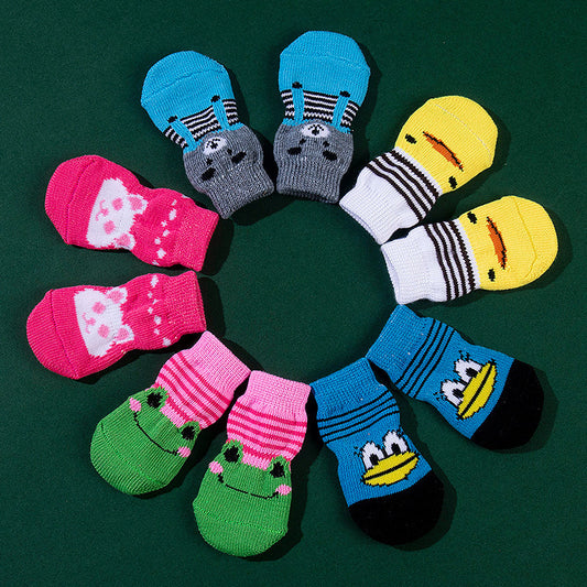 High Quality Non-slip Sole Socks Teddy Corgi Cat Supplies 4 Pack