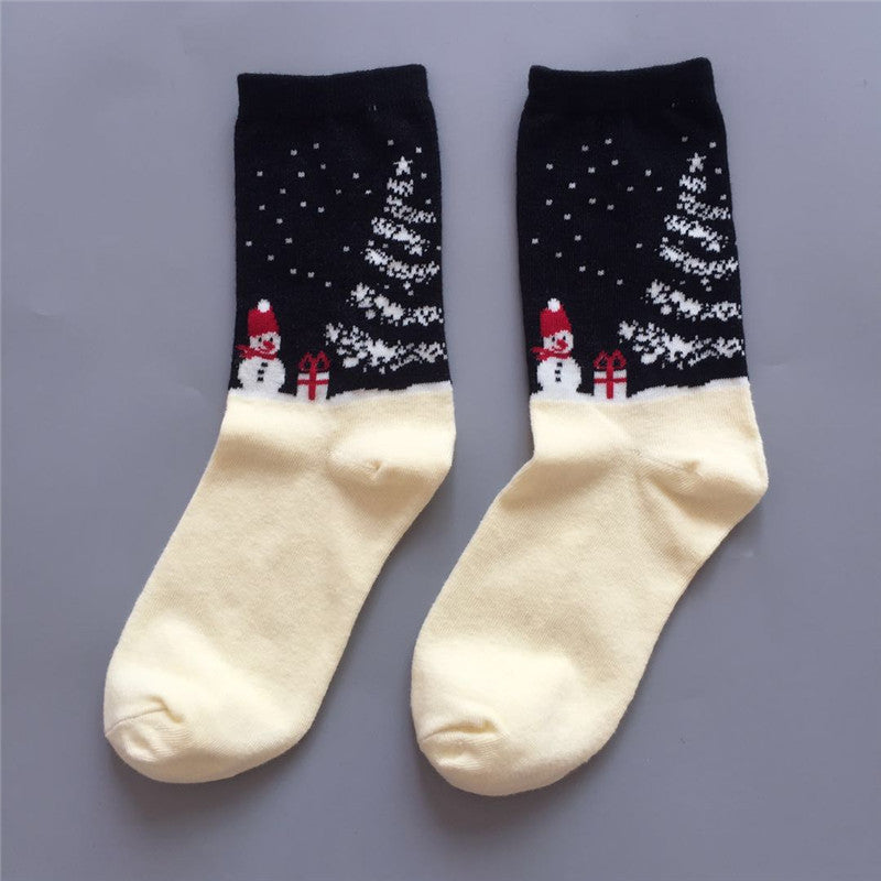 Christmas White Background Women's Mid-calf Length Sock Snowman Elk Socks