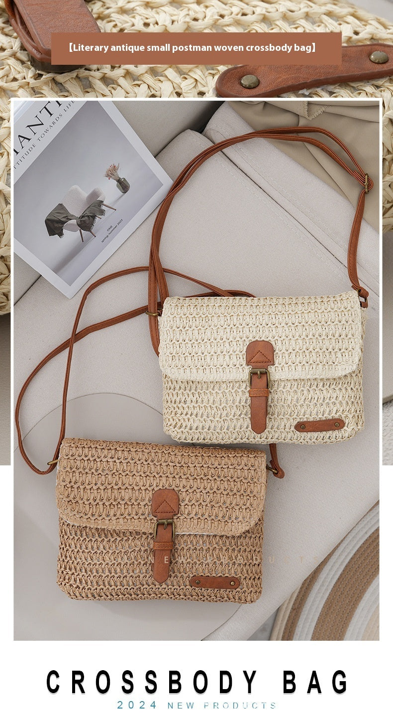 Women's Summer Beach Travel Crossbody Straw Bag