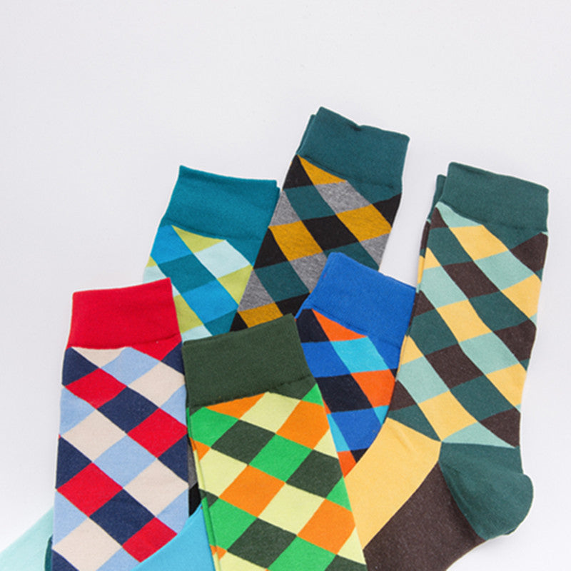 Color Diamond Lattice Men's Mid-calf Length Sock