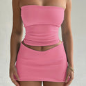 Midriff-baring Top Slim-fit Sheath Short Skirt Two-piece Set